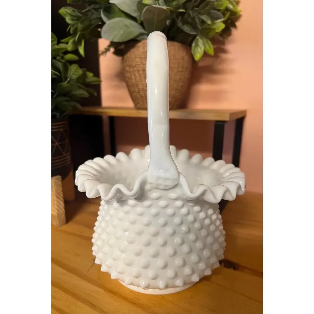 1950’s Vintage Fenton Hobnail 7” Basket